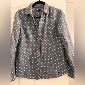 Talbot’s denim shirt with white polka dots.